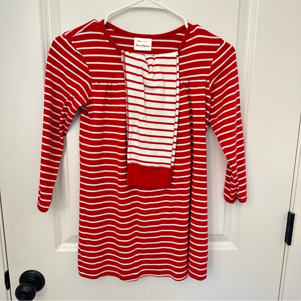 Hanna Andersson Girls 6/7 120 cm red and white striped Christmas pajamas